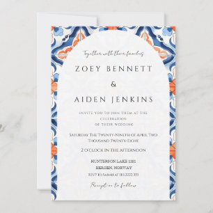 Gorgeous Light Blue And Red Wedding Invitation