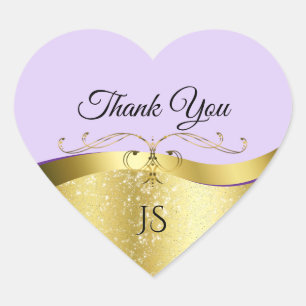 Gorgeous Light Lilac Wavy Gold with Monogram Heart Sticker