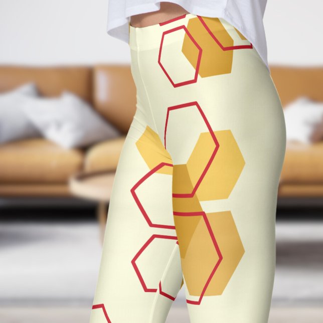 Gorgeous Light Yellow Honeycomb Pattern Leggings (Honeycomb on LightYellow)