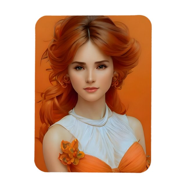 Gorgeous Long Haired Woman in Orange Fashion Model Magnet (Vertical)