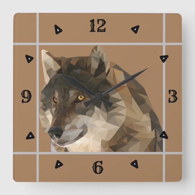Gorgeous Low Poly Wolf Clock (Front)