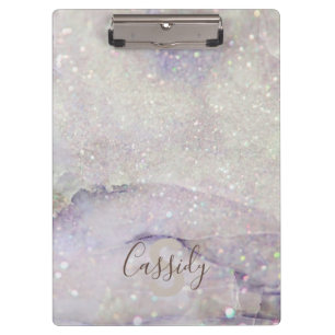 Gorgeous Marble and Glitter Sparkle Monogrammed Clipboard