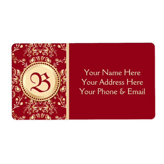 Gorgeous Medieval Gold Damask Carmine Red Monogram (Front)
