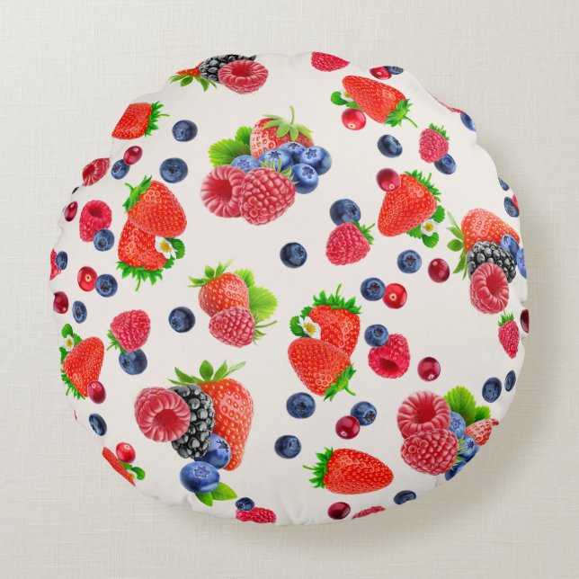 Gorgeous Mixed Berries Round Pillow (Front)