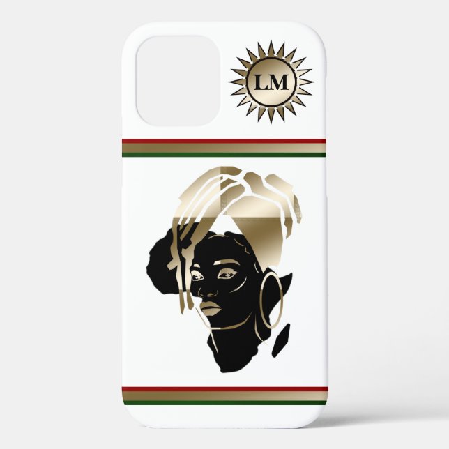 Gorgeous Monogrammed African Queen iPhone 12 Case (Back)