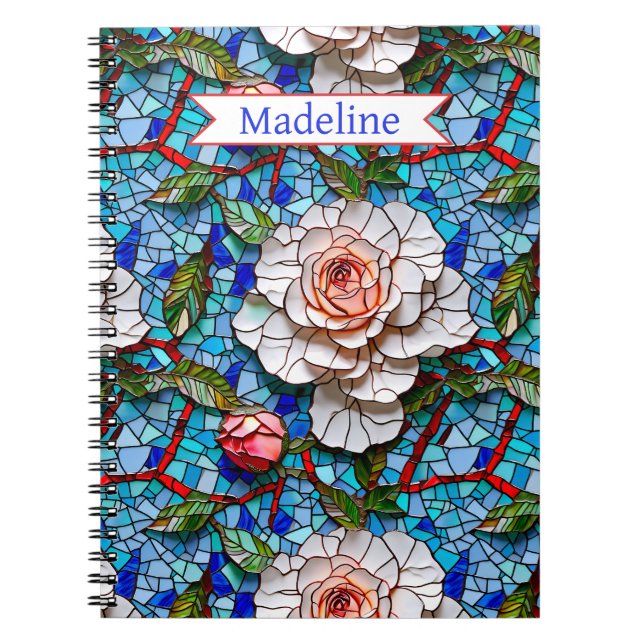 Gorgeous Mosaic Flowers Pattern Personalized Notebook (Front)