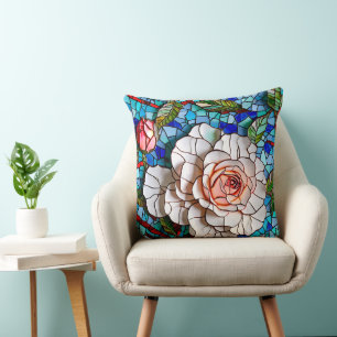 Gorgeous Mosaic Flowers Pattern Throw Pillow