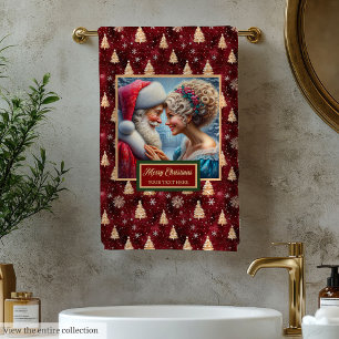 Gorgeous Mr. and Mrs. Claus Cranberry Bath Towel