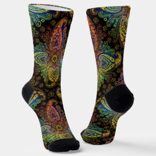 Gorgeous, Multicolor Paisley on Black Socks
