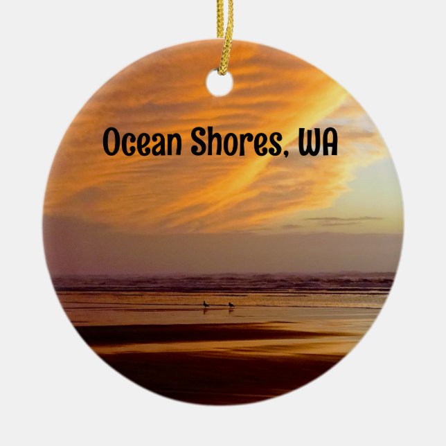 Gorgeous Ocean Shores beach sunset photo Ceramic O Ceramic Ornament (Front)