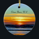 Gorgeous Ocean Shores beach sunset photo Ceramic Ornament<br><div class="desc">This beautiful ornament shows a spectacular,  colourful sunset  photo taken from a peaceful beach in Ocean Shores,  Washington.  Layers of clouds give the impression of an abstract painting.</div>