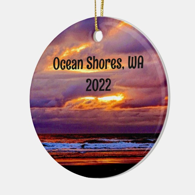 Gorgeous Ocean Shores beach sunset photo  Ceramic  Ornament (Left)