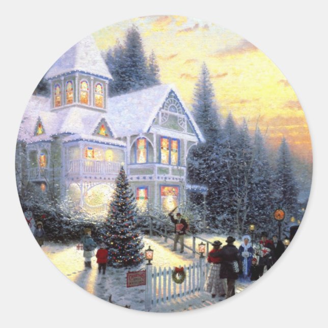 Gorgeous Old Fashioned Christmas Scene Classic Round Sticker (Front)