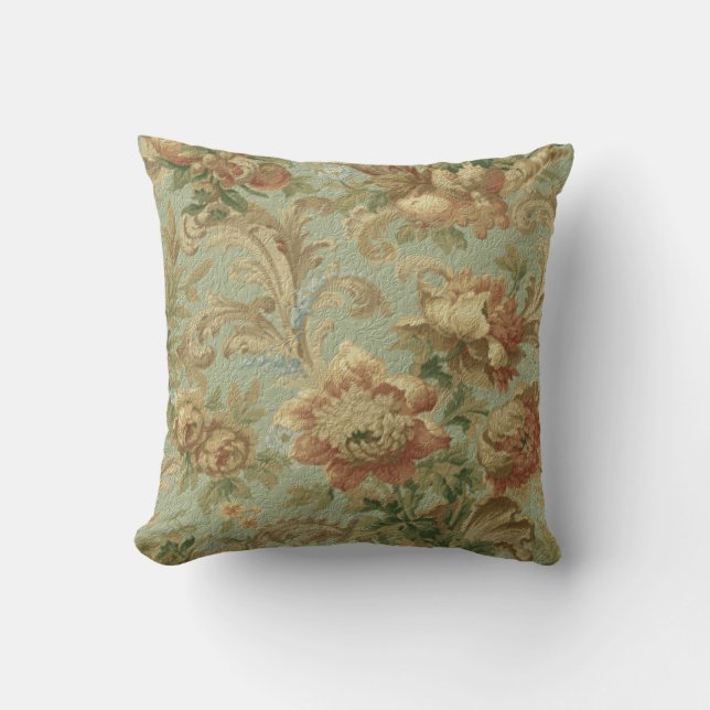 Gorgeous Old World Antique Floral Faux Texture Throw Pillow (Front)