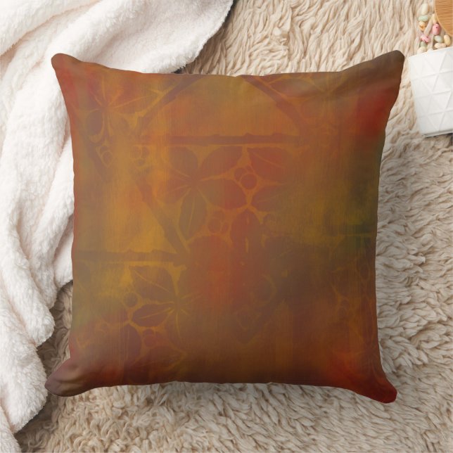 Gorgeous Orange Green Red Floral Design Throw Pillow (Blanket)