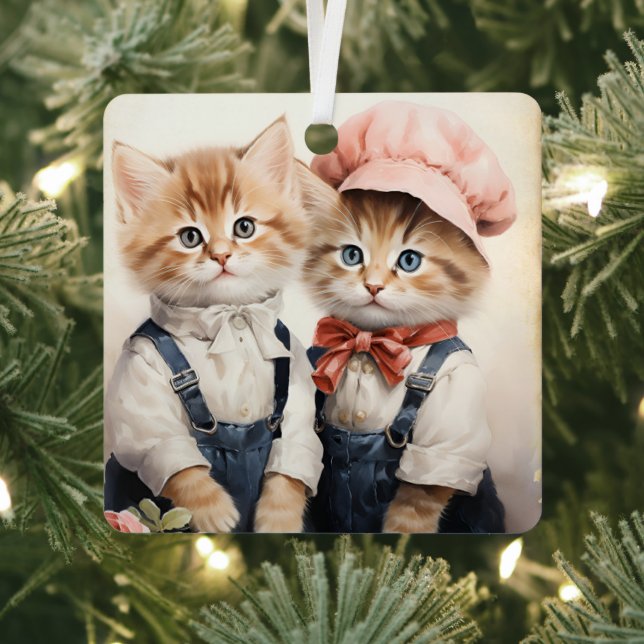 Gorgeous Orange Kitten Couple Christmas  Metal Ornament (Insitu)