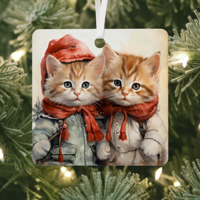 Gorgeous Orange Kitten Couple Christmas  Metal Ornament (Insitu)