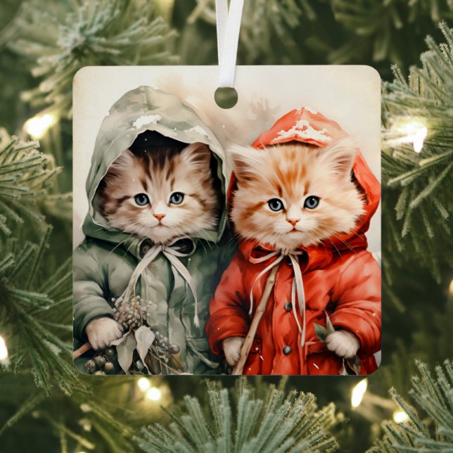 Gorgeous Orange Kitten Couple Christmas  Metal Ornament (Insitu)