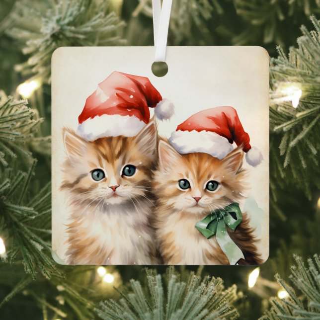 Gorgeous Orange Kitten Couple Christmas  Metal Ornament (Insitu)