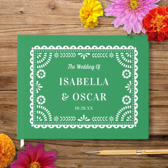 Gorgeous Ornate Papel Picado Green Wedding  Guest Book (Creator Uploaded)