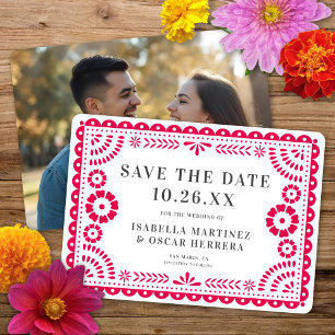 Gorgeous Ornate Papel Picado Photo Pink Wedding Save The Date