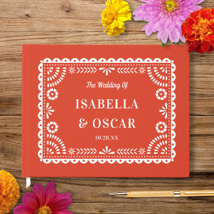 Gorgeous Ornate Papel Picado Warm Red Wedding  Guest Book