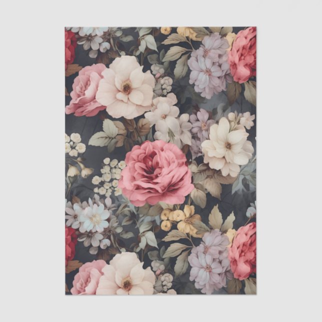 Gorgeous Painted Flowers on a Dark Background Tissue Paper (Front)