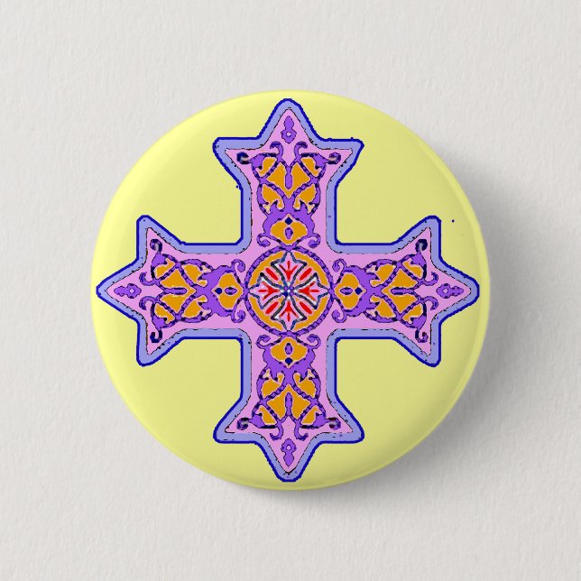 Gorgeous Pastel Coptic Cross 2 Inch Round Button (Front)