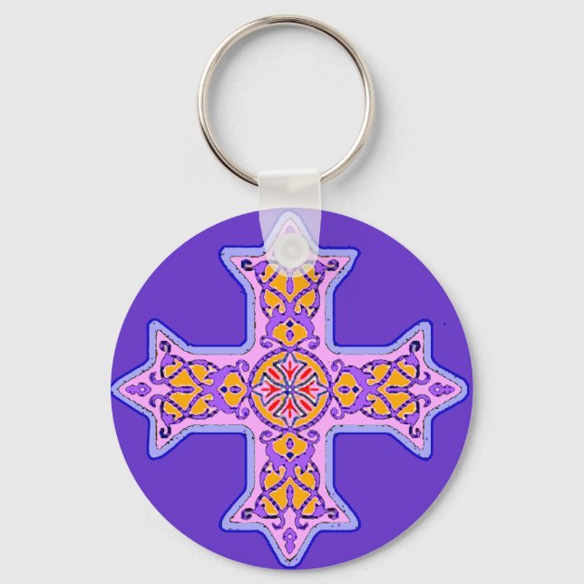 Gorgeous Pastel Coptic Cross Keychain (Front)