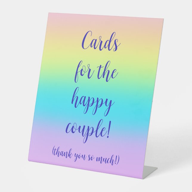 Gorgeous Pastel Rainbow Gradient Wedding Pedestal Sign (Front)