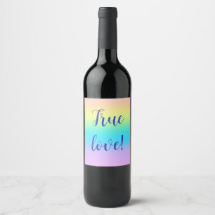 Gorgeous Pastel Rainbow Gradient Wedding Wine Label