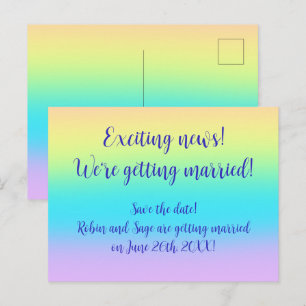 Gorgeous Pastel Rainbow Wedding Save-The-Date Announcement Postcard