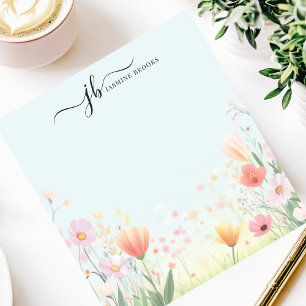 Gorgeous Pastel Wildflower Watercolor Personalized Notepad