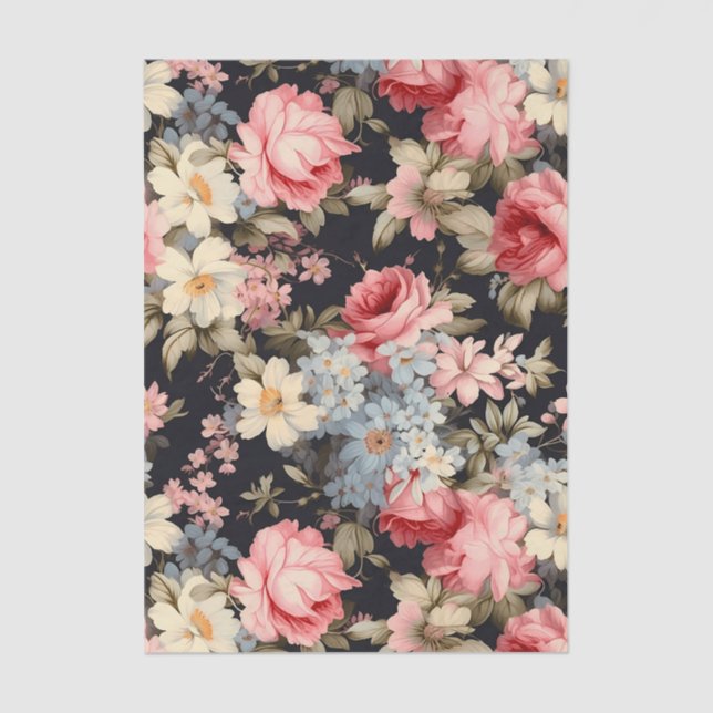 Gorgeous Pattern of Flowers on a Dark Background Tissue Paper (Front)