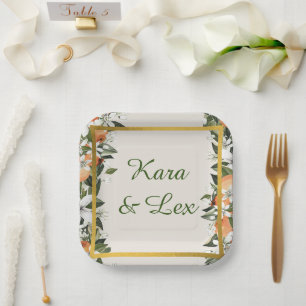 Gorgeous Peaches and Foliage Colourful  Paper Plate