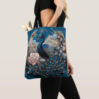 Gorgeous Peacock with Blue Base Tote Bag
