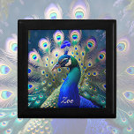 Gorgeous peacock with teal and gold plumage gift box<br><div class="desc">This Gift Box features a gorgeous peacock design in wonderful teal, royal blue and gold colours. Romantic and elegant motif. Beautiful and personalizable gift for any occasions. Great to keep jewellery or small mementos, at the same time a nice decoration for the dressing table and more. My idea, created with...</div>