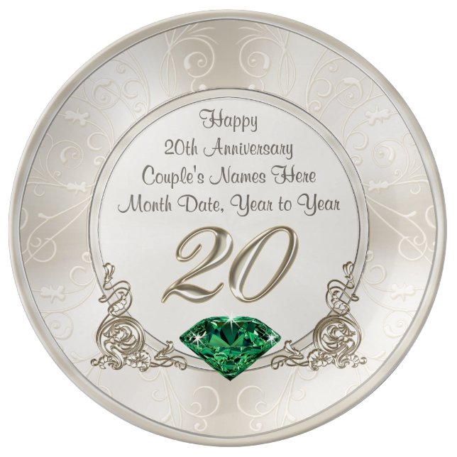 Gorgeous Personalized 20th Anniversary Gifts Plate (Front)