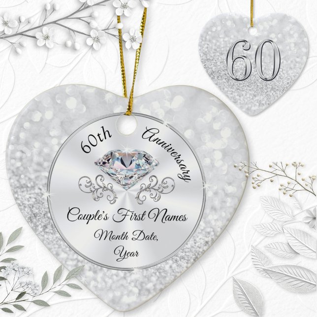 Gorgeous Personalized, 60th Anniversary Ornament (Personalised 60th wedding anniversary gift for mum and dad. Personalized diamond anniversary gifts.)