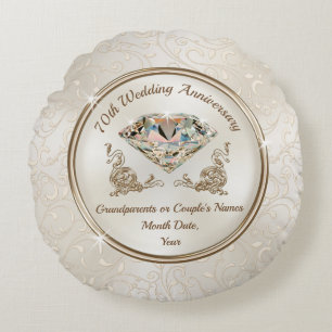 Gorgeous Personalized 70 Year Anniversary Gift Round Pillow