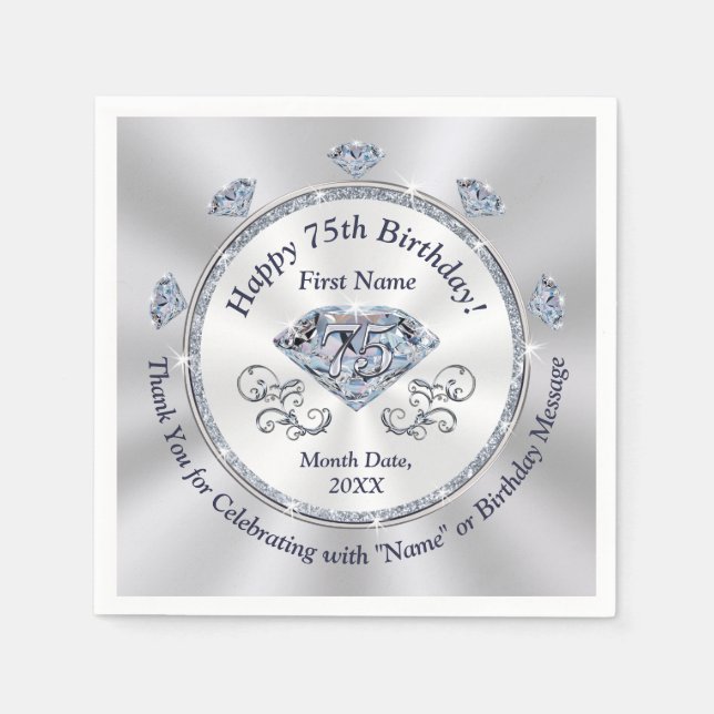 Gorgeous Personalized, 75th Birthday Paper Napkins (Front)