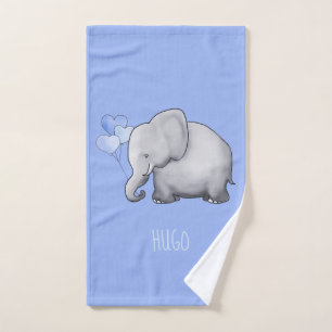 Gorgeous Personalized Blue Baby Elephant Nursery Bath Towel Set