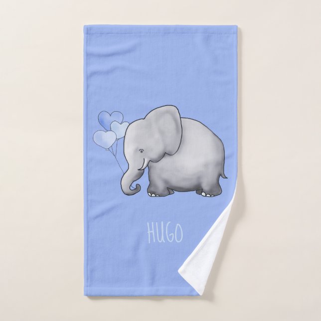 Gorgeous Personalized Blue Baby Elephant Nursery Bath Towel Set (Hand Towel)