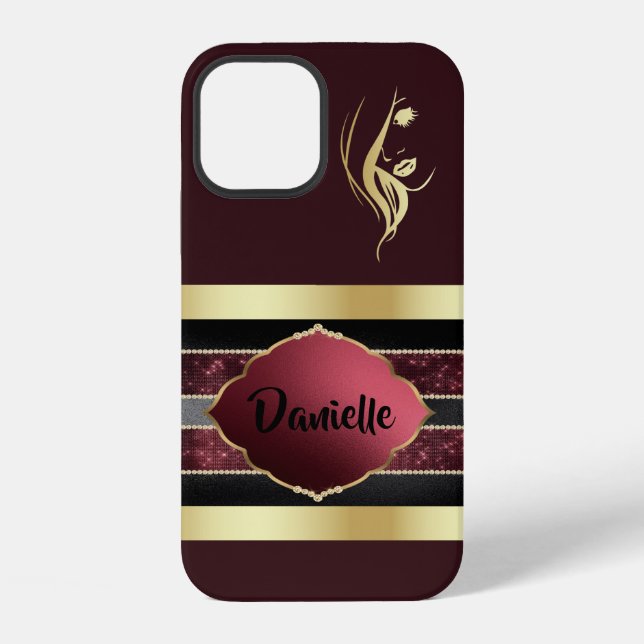 Gorgeous Personalized Gold/Maroon iPhone Case (Back)