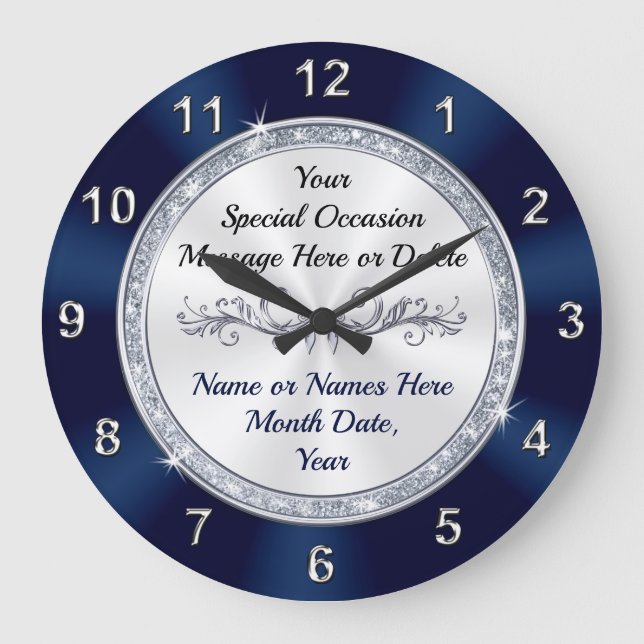 Gorgeous Personalized, Navy Blue Wall Clock (Front)