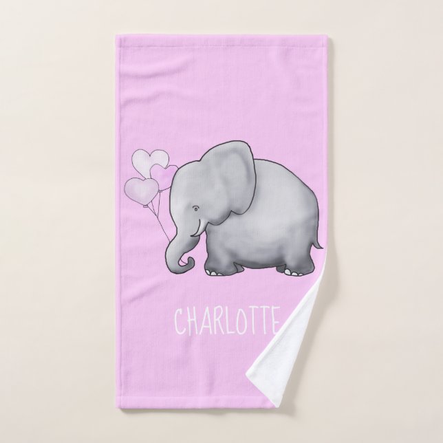 Gorgeous Personalized Pink Baby Elephant Nursery Bath Towel Set (Hand Towel)