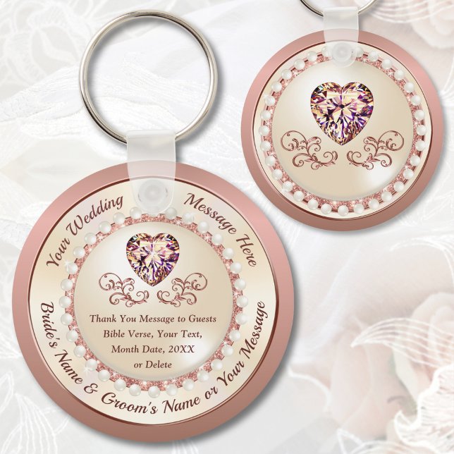 Gorgeous Personalized, ROSE GOLD Wedding Favours,  Keychain (Rose Gold Wedding Favors for your Rose Gold Themed Wedding. Rose gold bridal shower favors and Ideas)