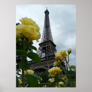 Gorgeous Photo Eiffel Tower Paris Yellow Roses Poster