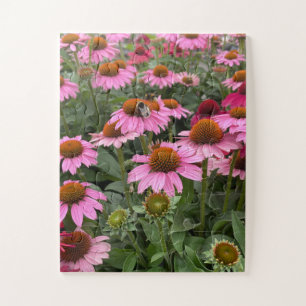 Gorgeous Pink Echinacea Flowers and Bee Jigsaw Puzzle