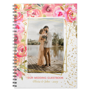 Gorgeous Pink Flower Photo Wedding Love Guestbook  Notebook